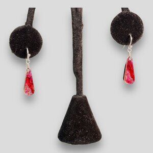 Handmade Red & Black Teardrop Dangle Earrings With Silver Hooks - Lightweight &
